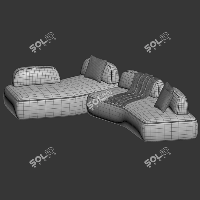 Sleek Velvet Curve Sofa 3D model image 4