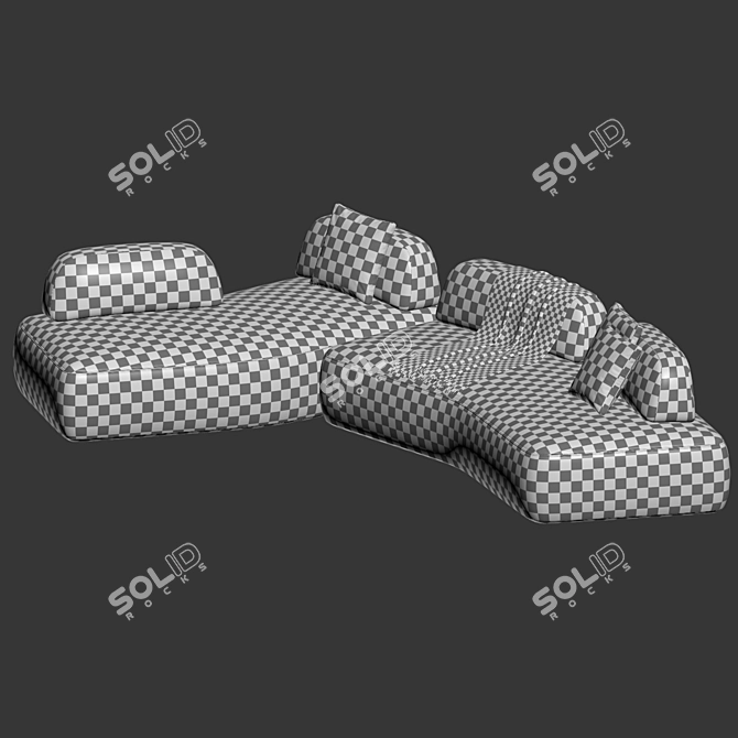 Sleek Velvet Curve Sofa 3D model image 5