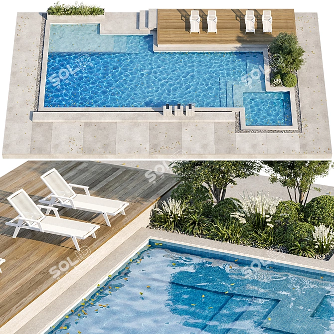 Luxury Pool with Waterfall Model 3D model image 1