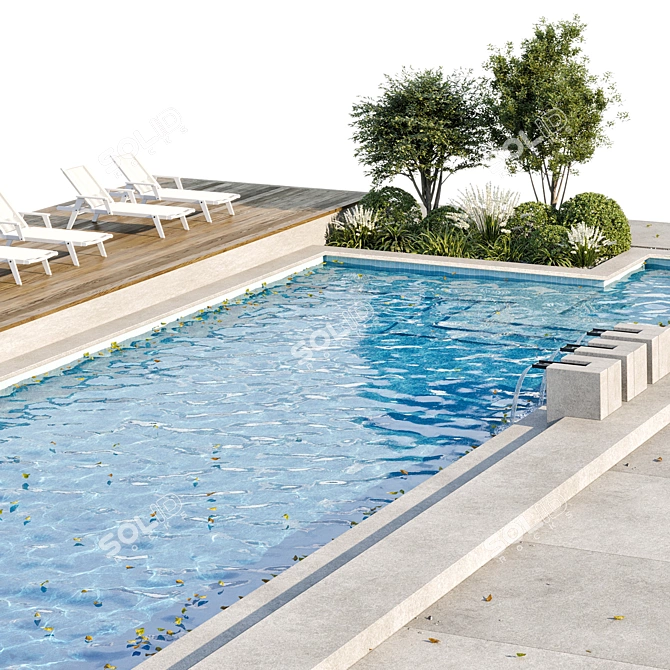 Luxury Pool with Waterfall Model 3D model image 2