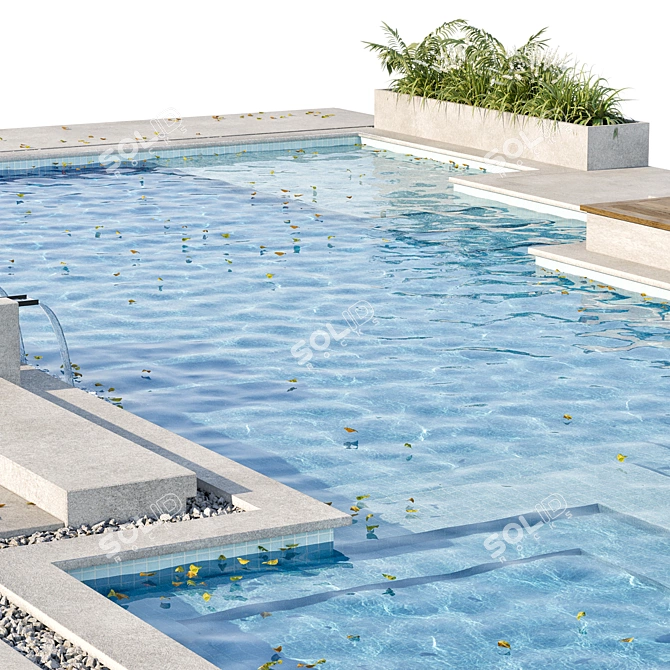 Luxury Pool with Waterfall Model 3D model image 3