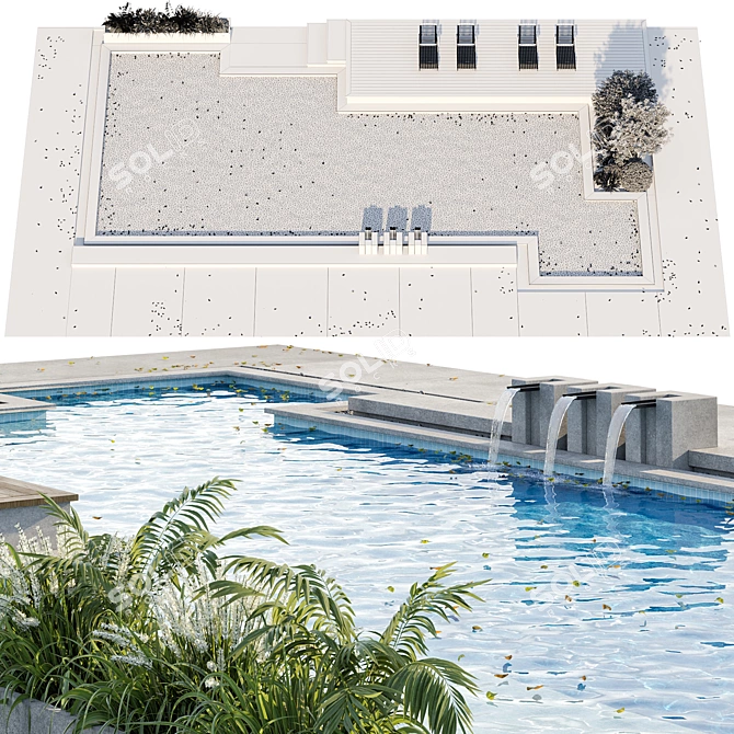 Luxury Pool with Waterfall Model 3D model image 6