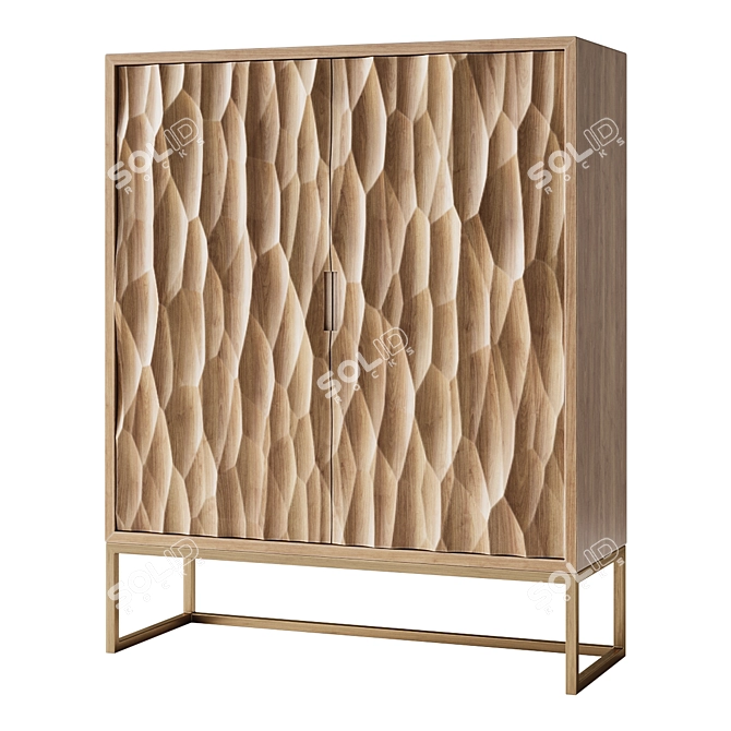Textured Mango Wood Brass Cabinet 3D model image 1