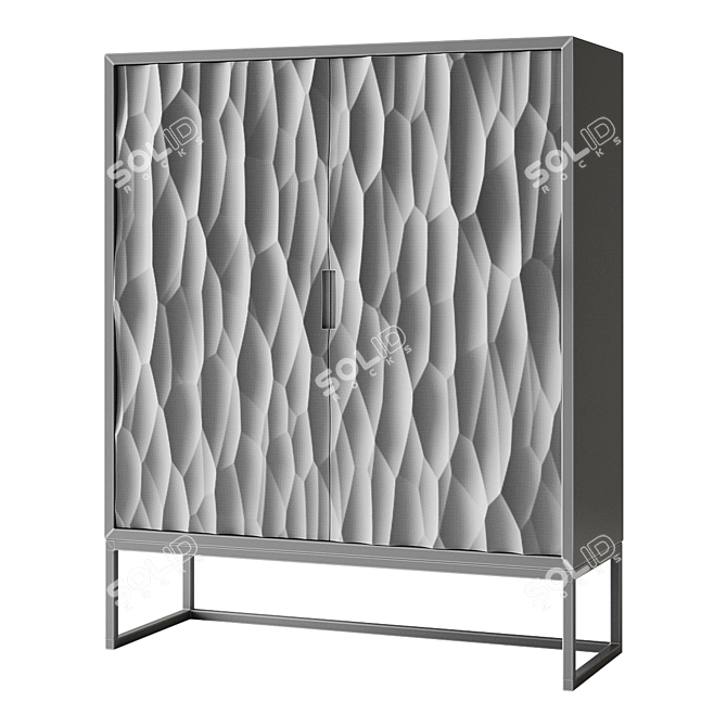 Textured Mango Wood Brass Cabinet 3D model image 4