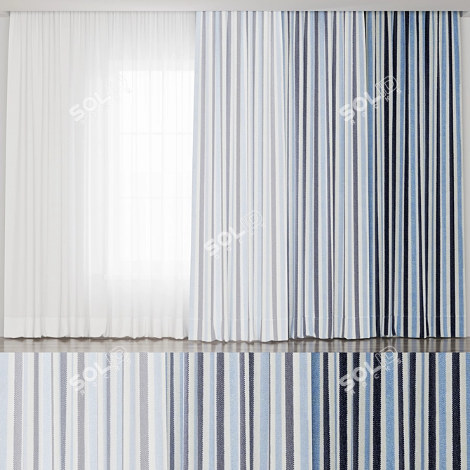 Striped Curtains & Sheer Set 3D model image 1