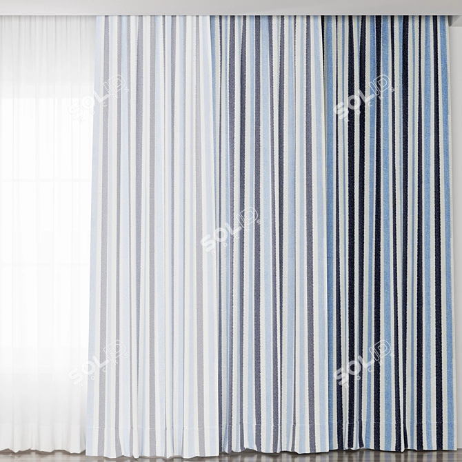 Striped Curtains & Sheer Set 3D model image 2
