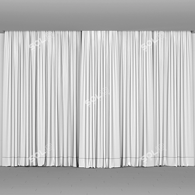 Striped Curtains & Sheer Set 3D model image 3