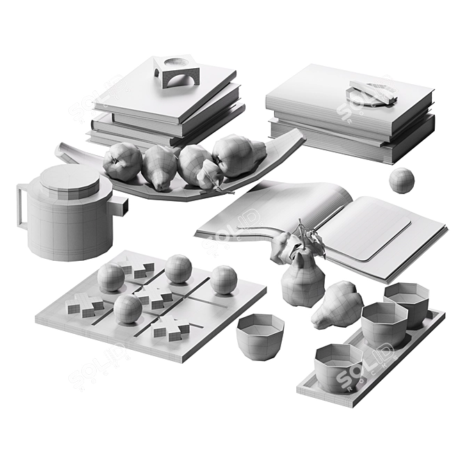 Fruitful Decor Set with Books 3D model image 5