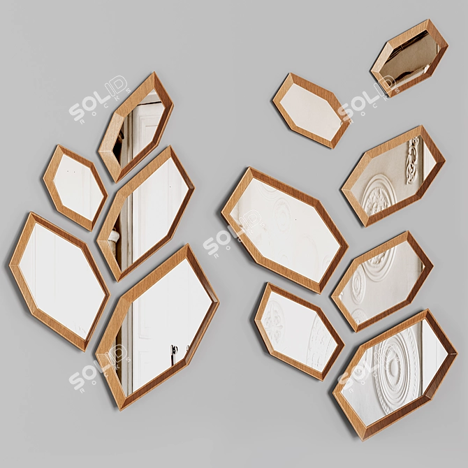 Hexagone Walnut Frame Mirror 3D model image 1