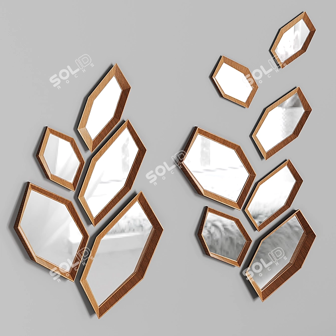 Hexagone Walnut Frame Mirror 3D model image 2