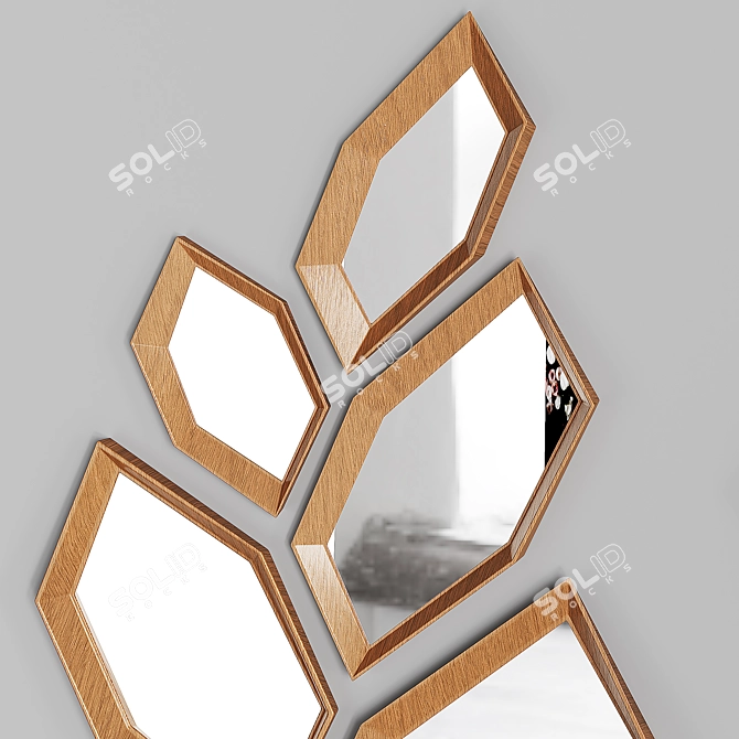 Hexagone Walnut Frame Mirror 3D model image 3