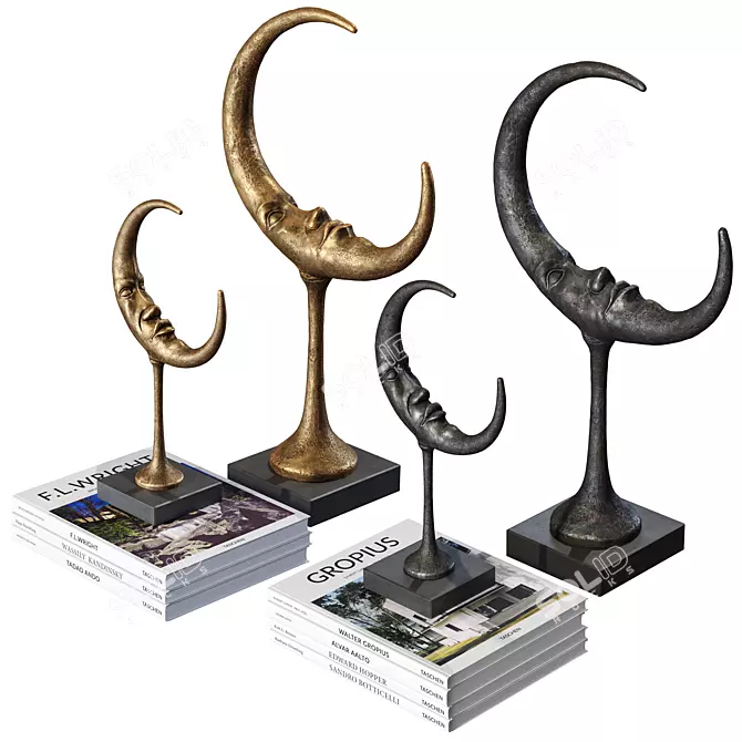 Elegance Luna Set Statuettes Books 3D model image 1