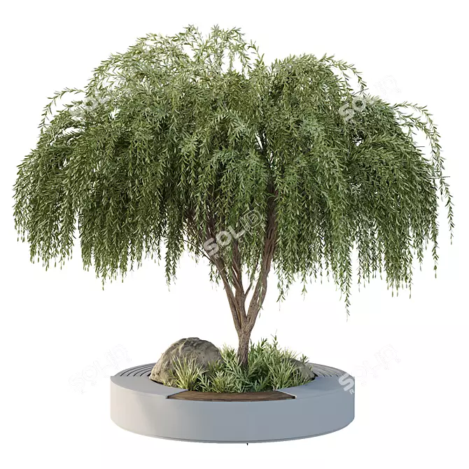 "Green Plant Bench Set 3D model image 1