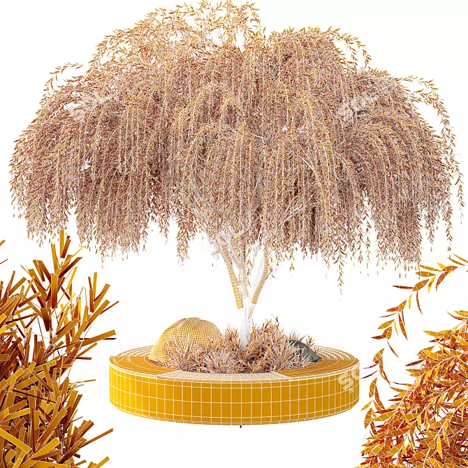 "Green Plant Bench Set 3D model image 5