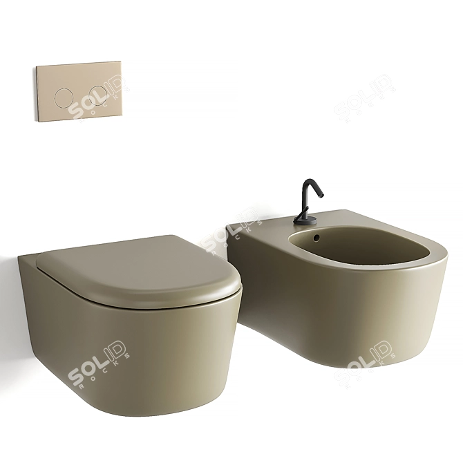 Sleek Modern Wall-Hung Toilet 3D model image 2