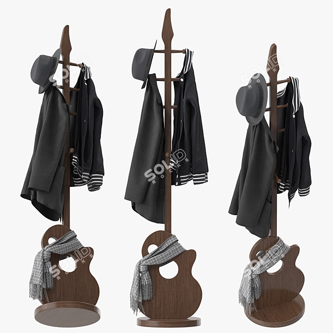 Sleek Guitar-Shaped Coat Rack 3D model image 2