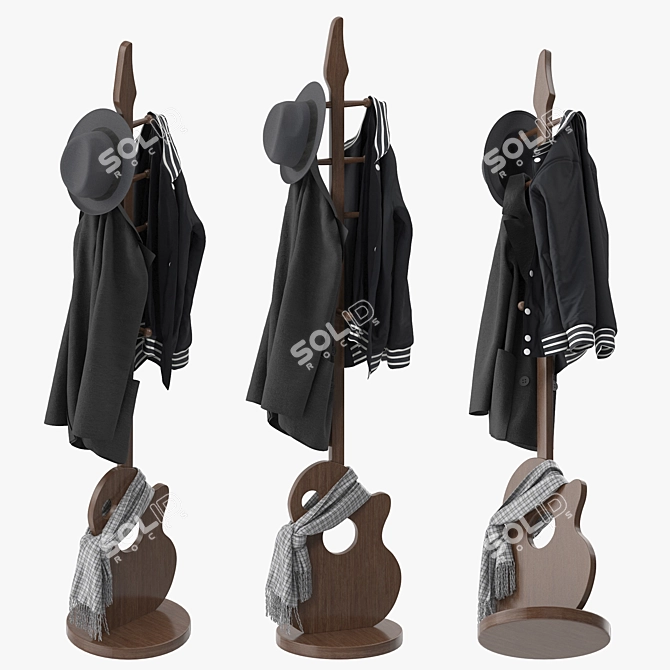 Sleek Guitar-Shaped Coat Rack 3D model image 3