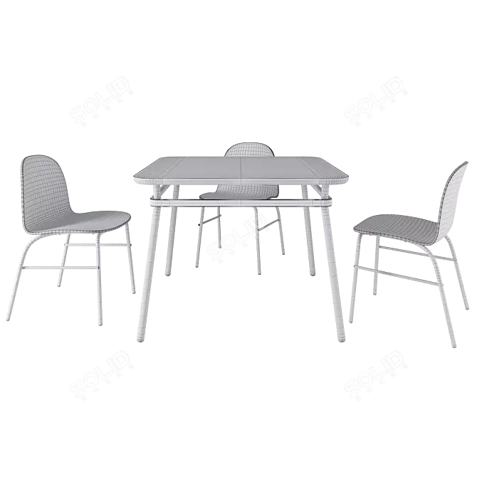 Modern Dining Set w/ Metal Chair 3D model image 3