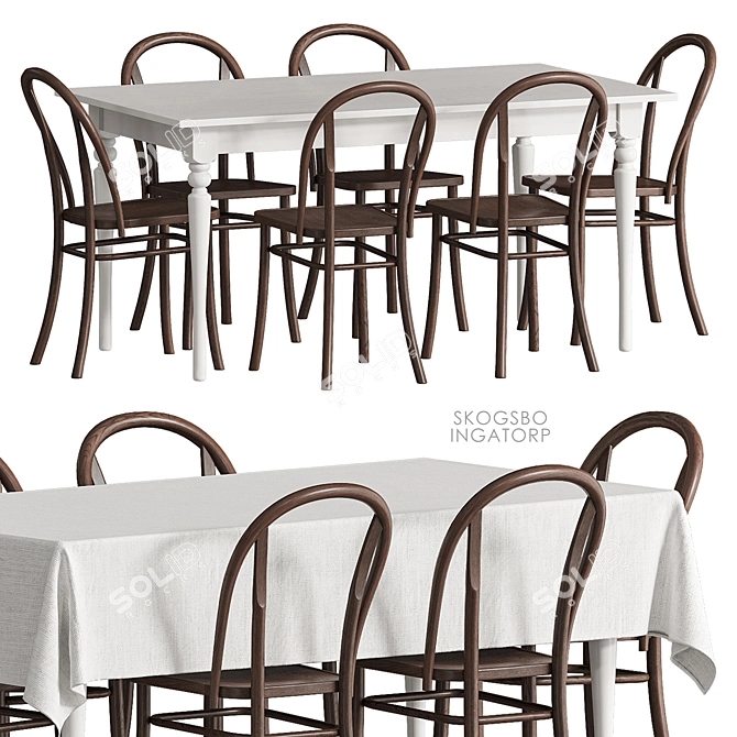 Scandinavian Dining Set IKEA 3D model image 1