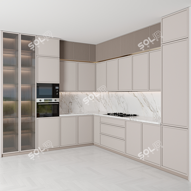 Modern Modular Kitchen Set 3D model image 2