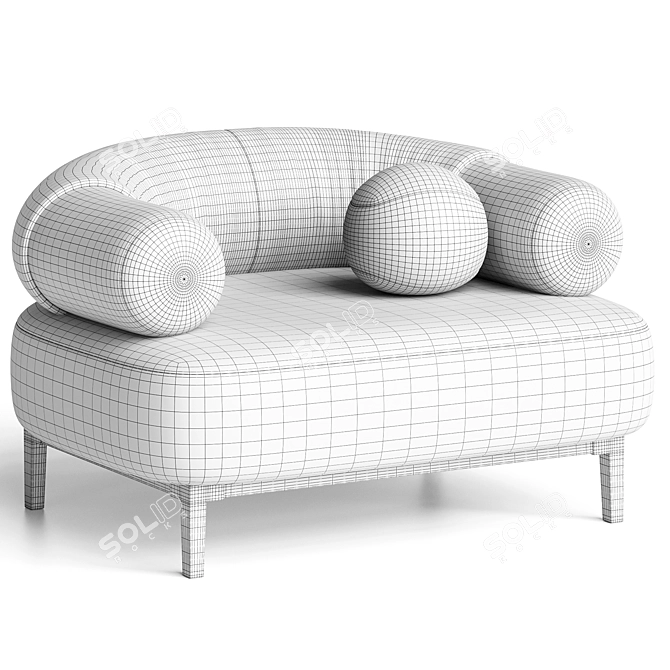 Bouclé Upholstered Armchairs Set 3D model image 3