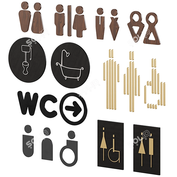 Bathroom Door Signage Set 3D model image 1