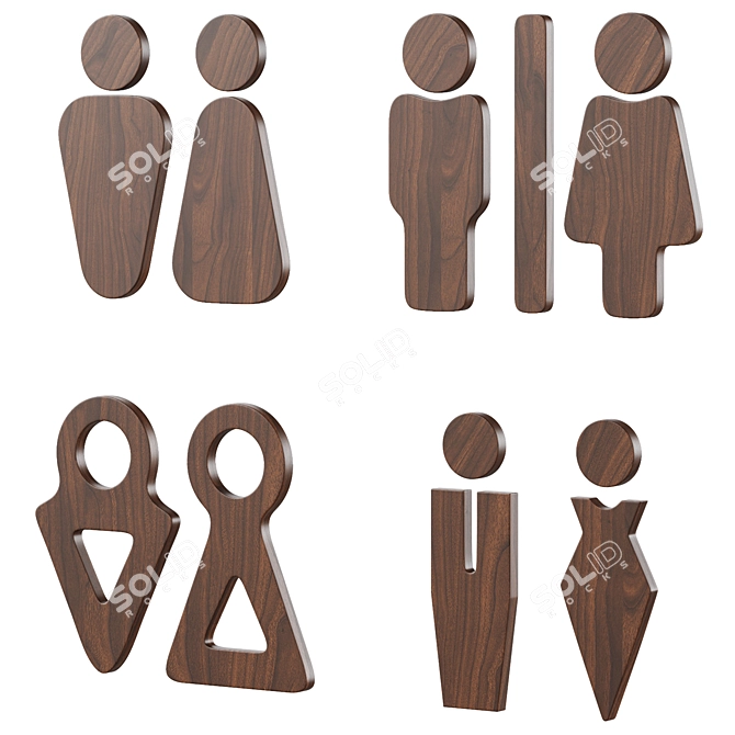 Bathroom Door Signage Set 3D model image 5