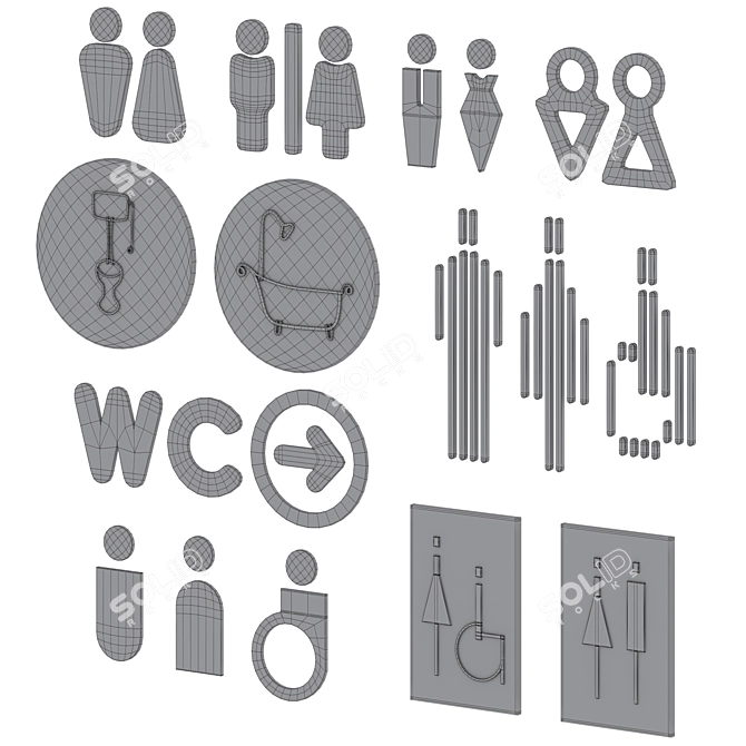 Bathroom Door Signage Set 3D model image 7