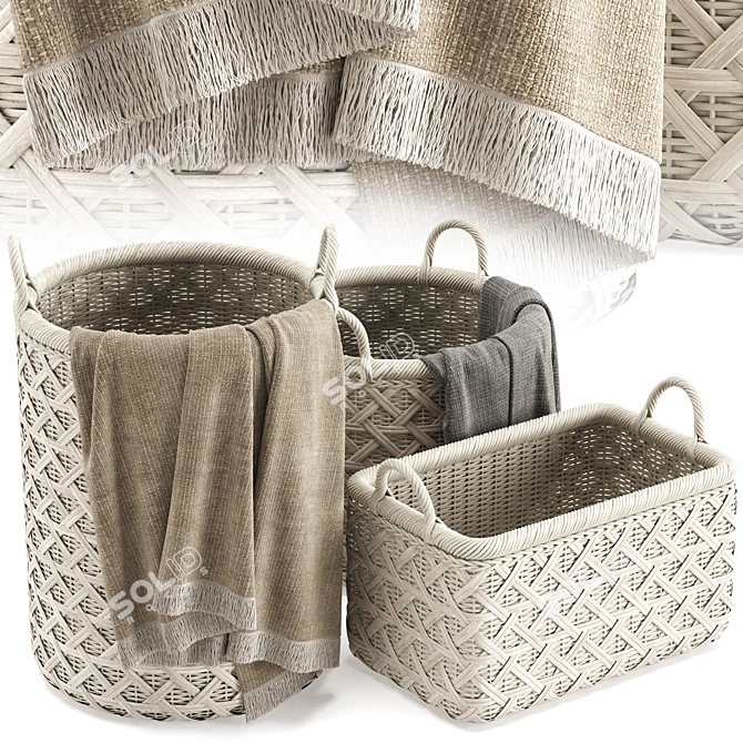 Chic Rattan Basket Collection 3D model image 4