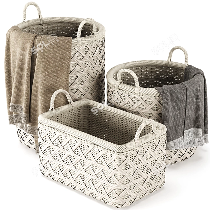 Chic Rattan Basket Collection 3D model image 5