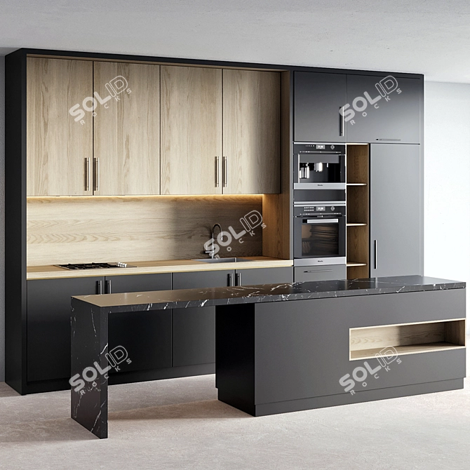 Modern Kitchen 3D Model Set 3D model image 1