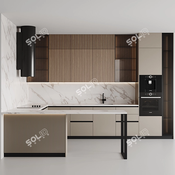 Customizable Modern Kitchen Set 3D model image 1