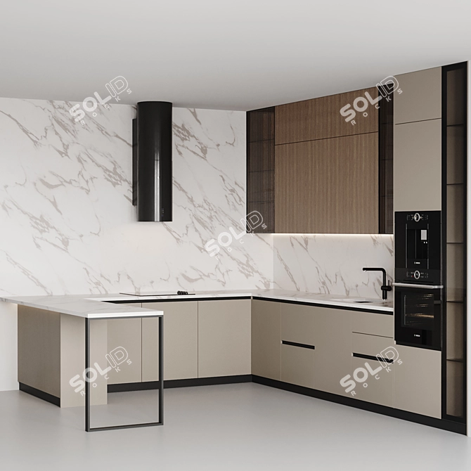 Customizable Modern Kitchen Set 3D model image 2