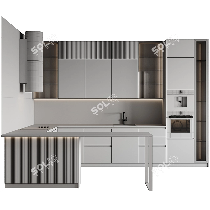 Customizable Modern Kitchen Set 3D model image 6