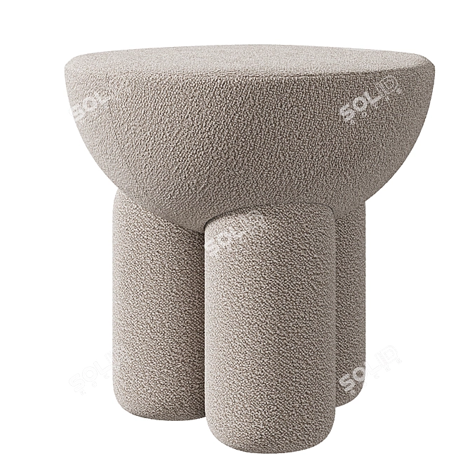 Plush Boucle Ottoman in Grey 3D model image 1