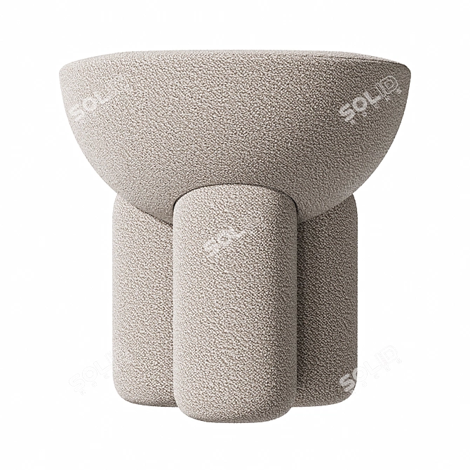 Plush Boucle Ottoman in Grey 3D model image 2