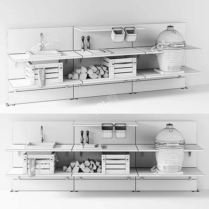 Sleek Steel Outdoor Kitchen 3D model image 5