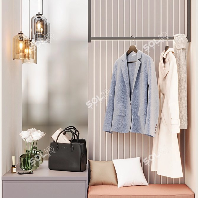 Entryway Decor Set with Clothing 3D model image 2