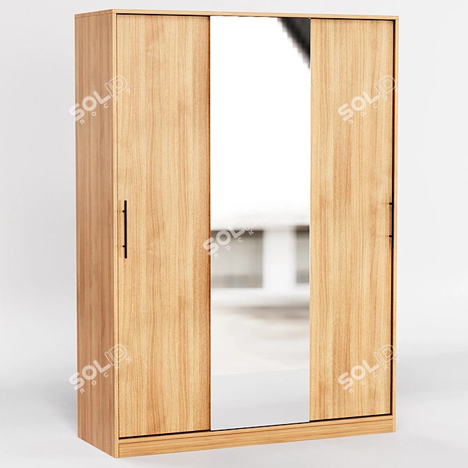 Three-Sliding Door Mirror Wardrobe 3D model image 1