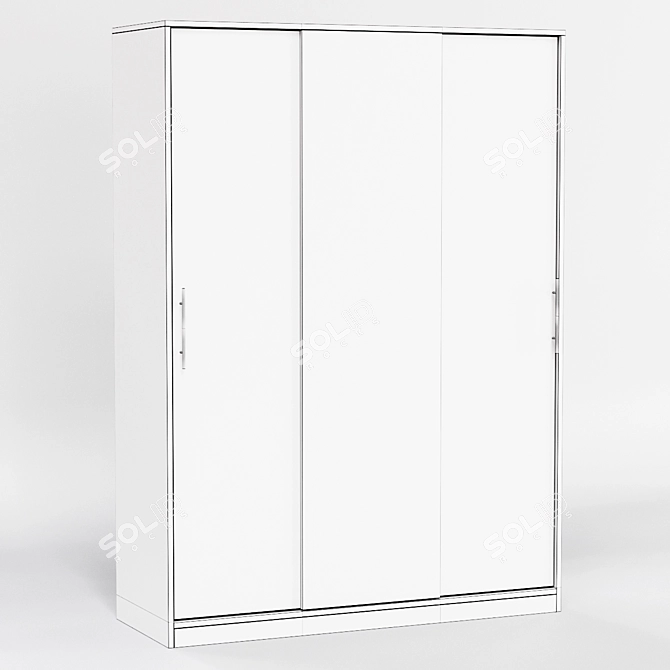 Three-Sliding Door Mirror Wardrobe 3D model image 2