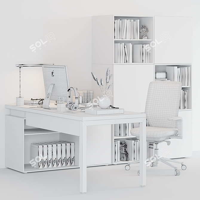 Executive Office Desk Furniture Set 3D model image 7