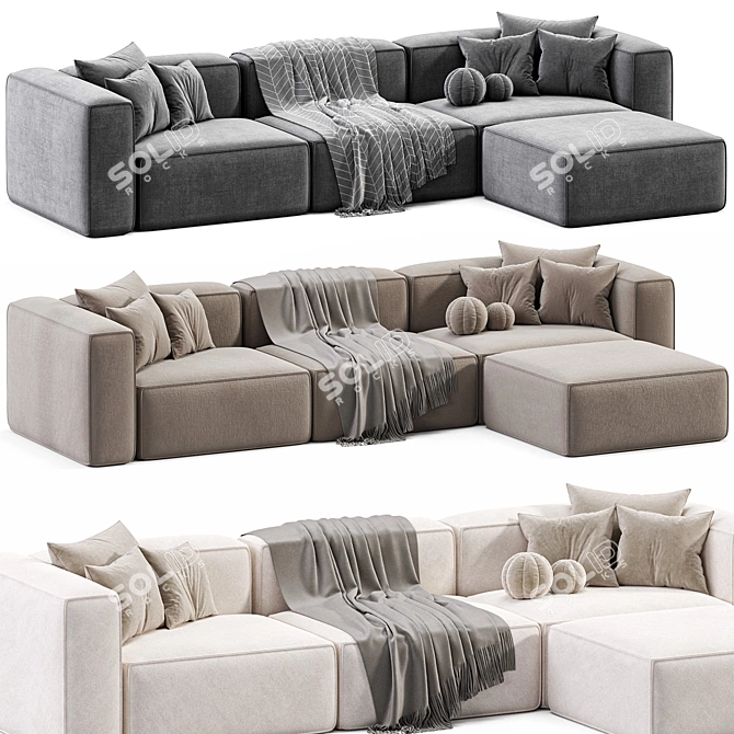 Stylish Modular Velvet Sofa Lennon 3D model image 4