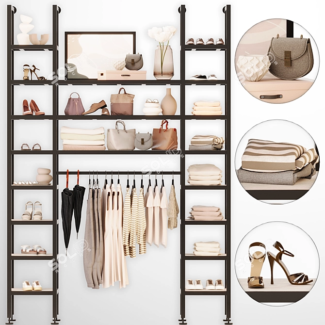 Modern Beige Wardrobe Loft Shelving 3D model image 1