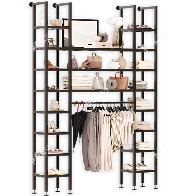 Modern Beige Wardrobe Loft Shelving 3D model image 2