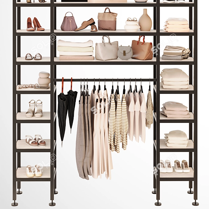 Modern Beige Wardrobe Loft Shelving 3D model image 3