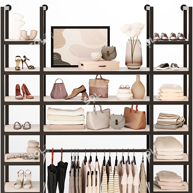 Modern Beige Wardrobe Loft Shelving 3D model image 4