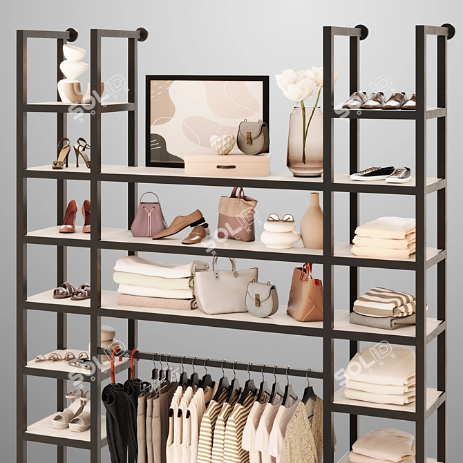 Modern Beige Wardrobe Loft Shelving 3D model image 5