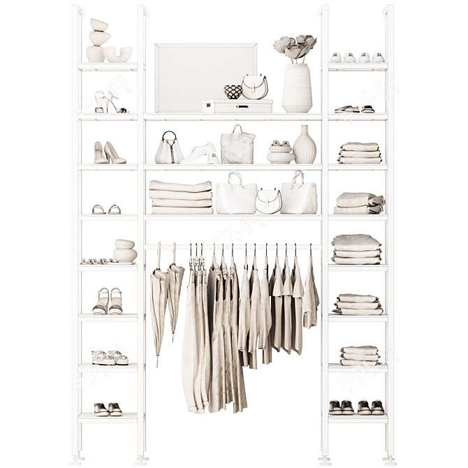 Modern Beige Wardrobe Loft Shelving 3D model image 6