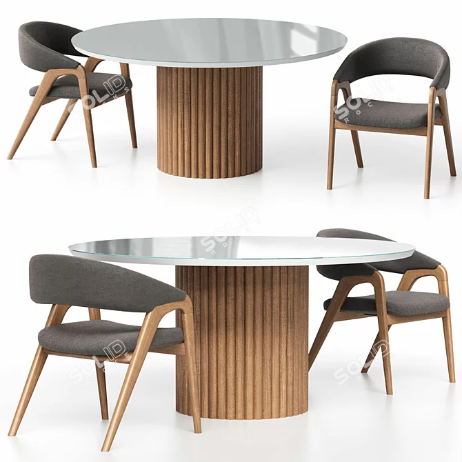 Belize Round Dining Set with Arc Dining Armchair 3D model image 4