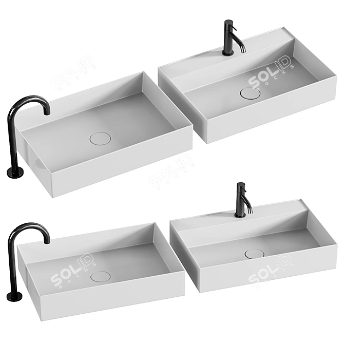 Modern Rectangular Washbasin Collection 3D model image 1
